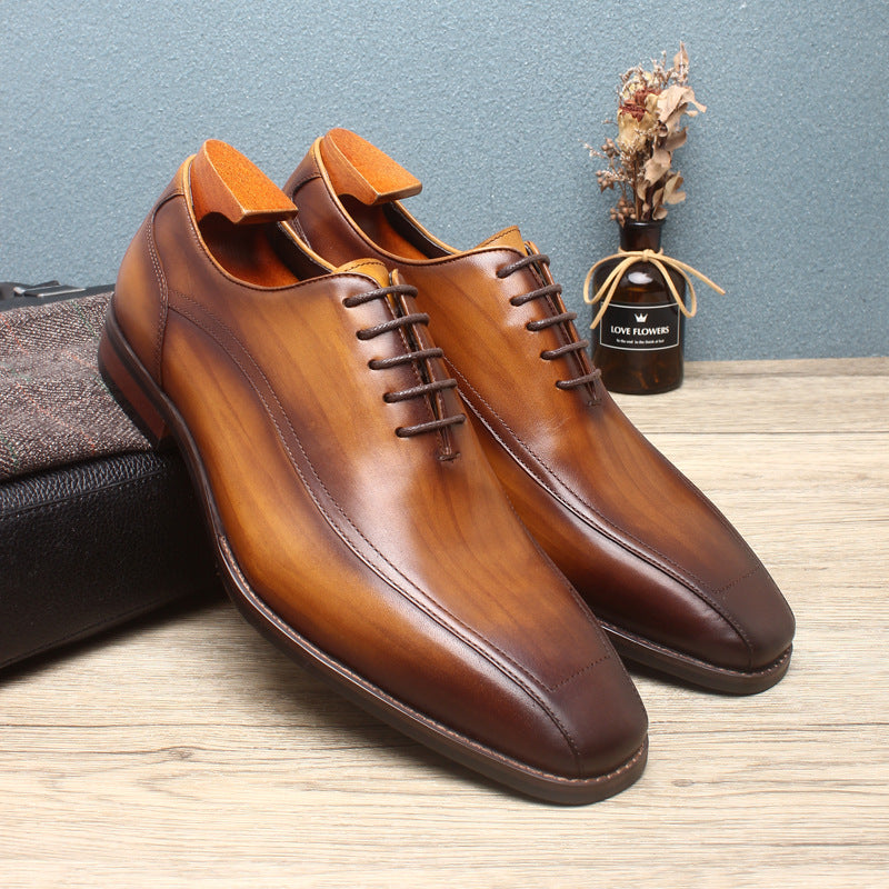 fashion handmade leather shoes square toe wedding shoes