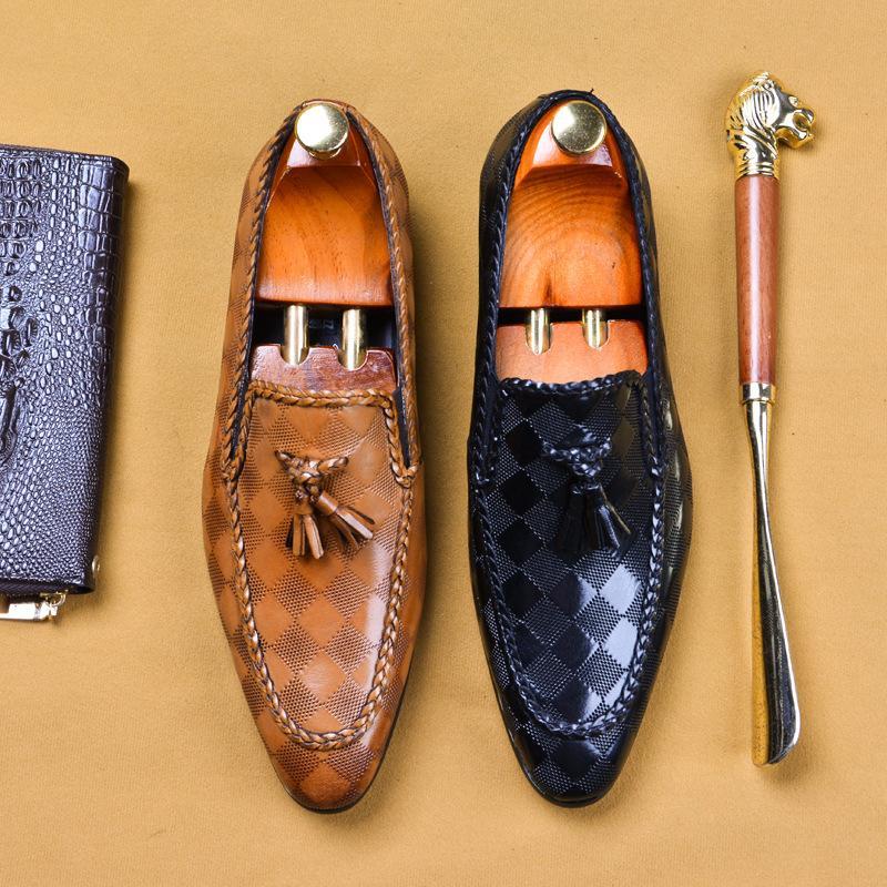 Men's Check Fringe Leather Shoes